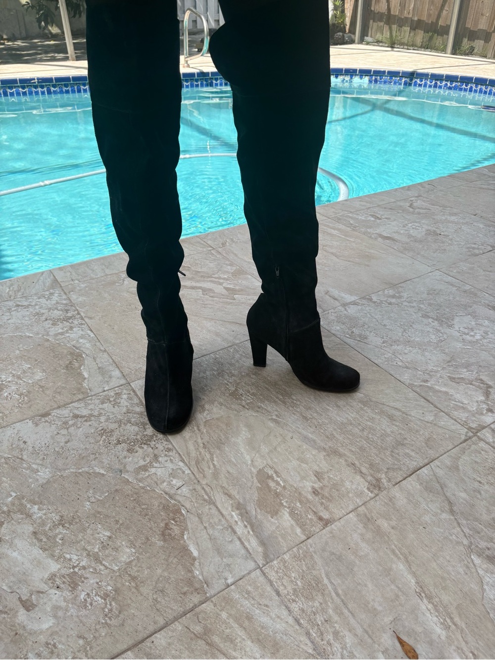 Restricted Women's Black Suede Knee-High Block Heel Boots